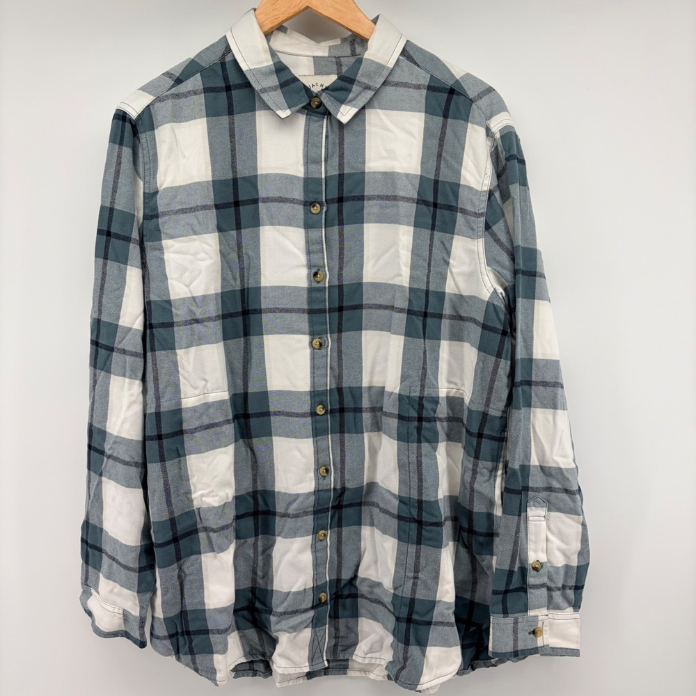 Jachs Girlfriend Plaid Flannel Shacket Blue White Button Down Women XL Shirt